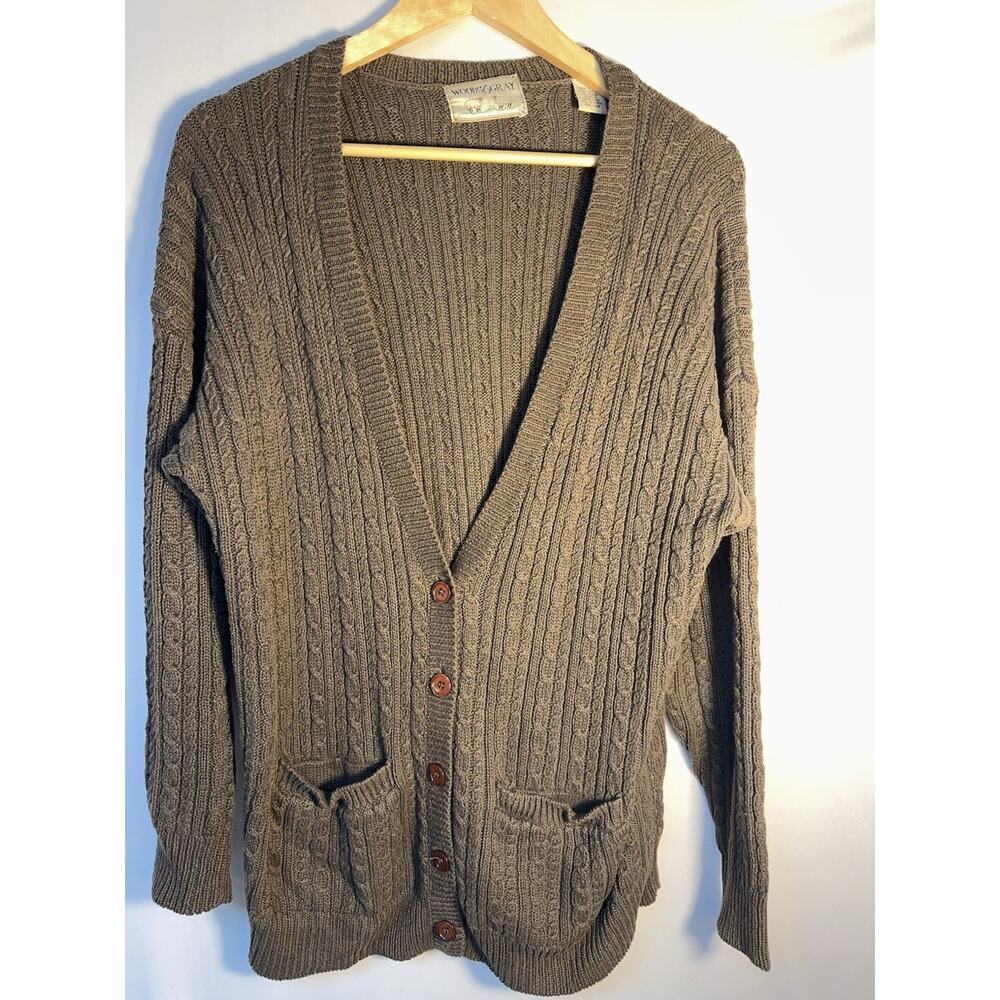 Vintage Cable Knit Cardigan Brown Lagenlook Grandpa Cottagecore Medium